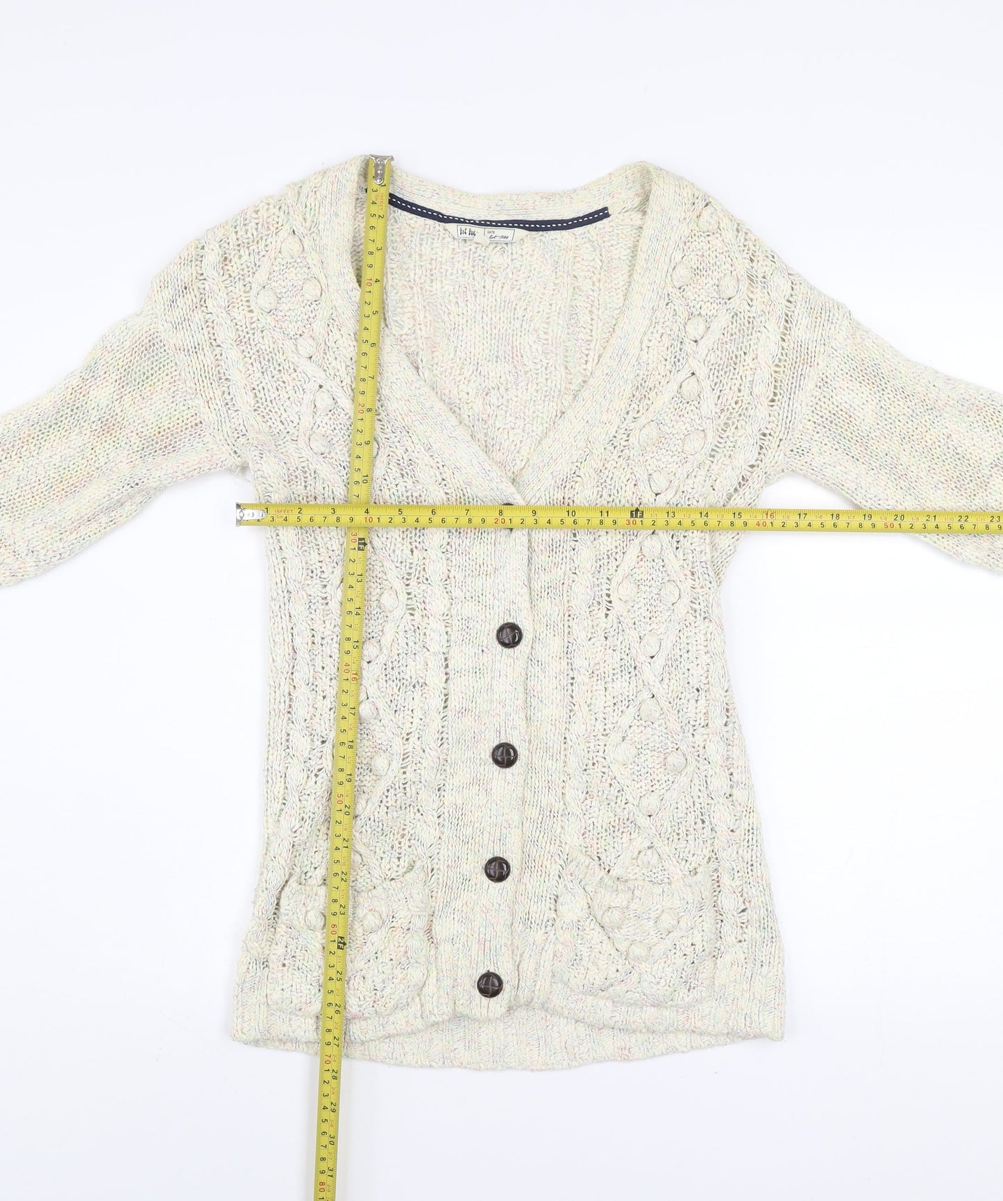 Fat Face Women Ivory Cable-Knit Button Cardigan Size 8
