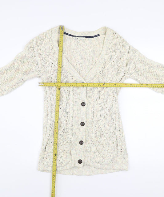 Fat Face Women Ivory Cable-Knit Button Cardigan Size 8