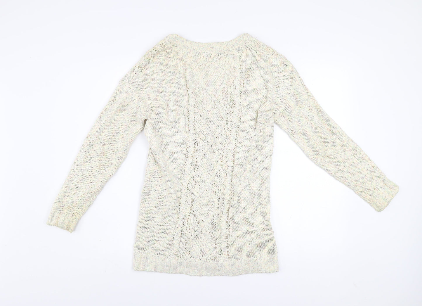 Fat Face Women Ivory Cable-Knit Button Cardigan Size 8