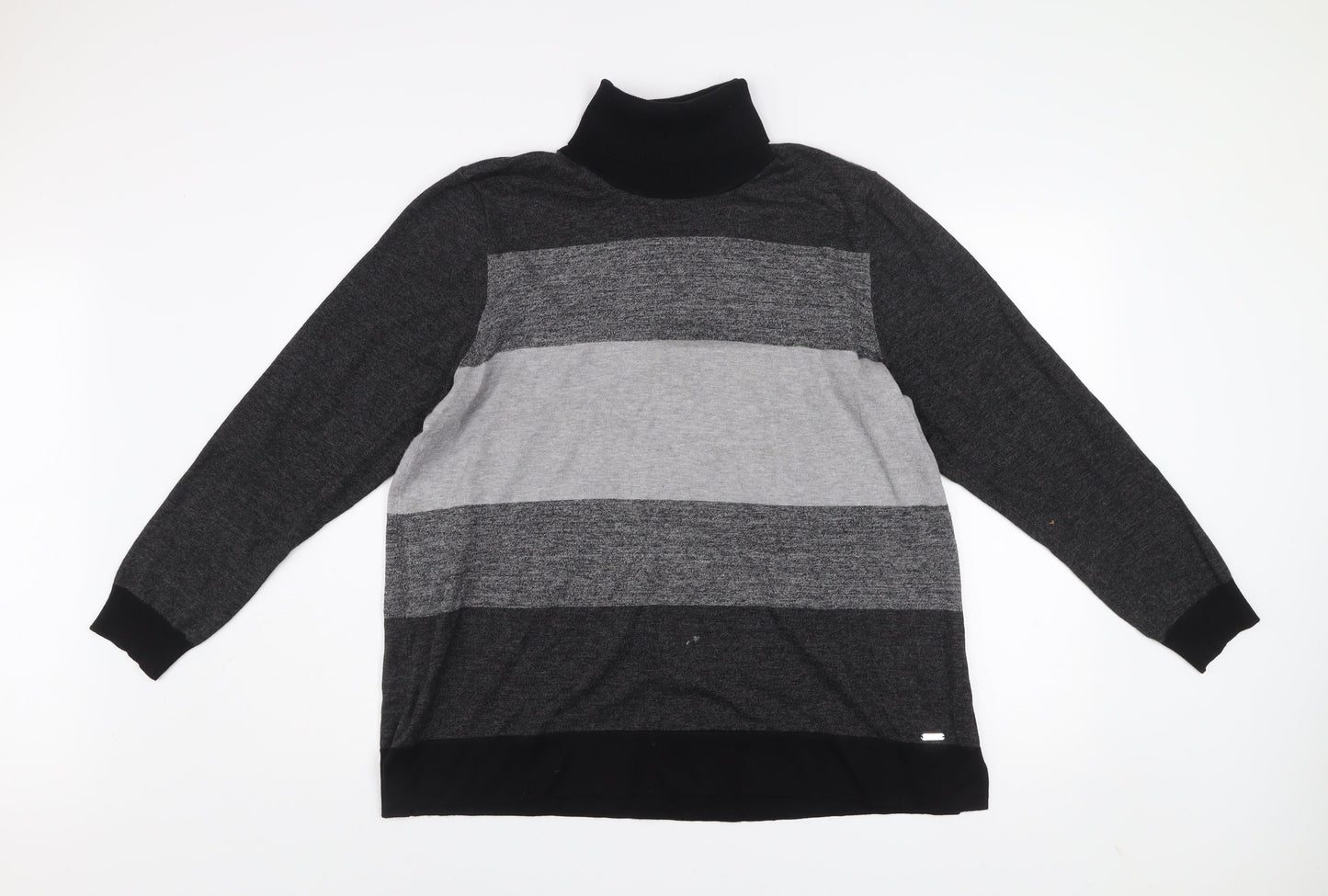 Calvin Klein Men's Grey Striped Roll Neck Knit Jumper XL