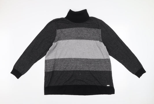 Calvin Klein Men's Grey Striped Roll Neck Knit Jumper XL