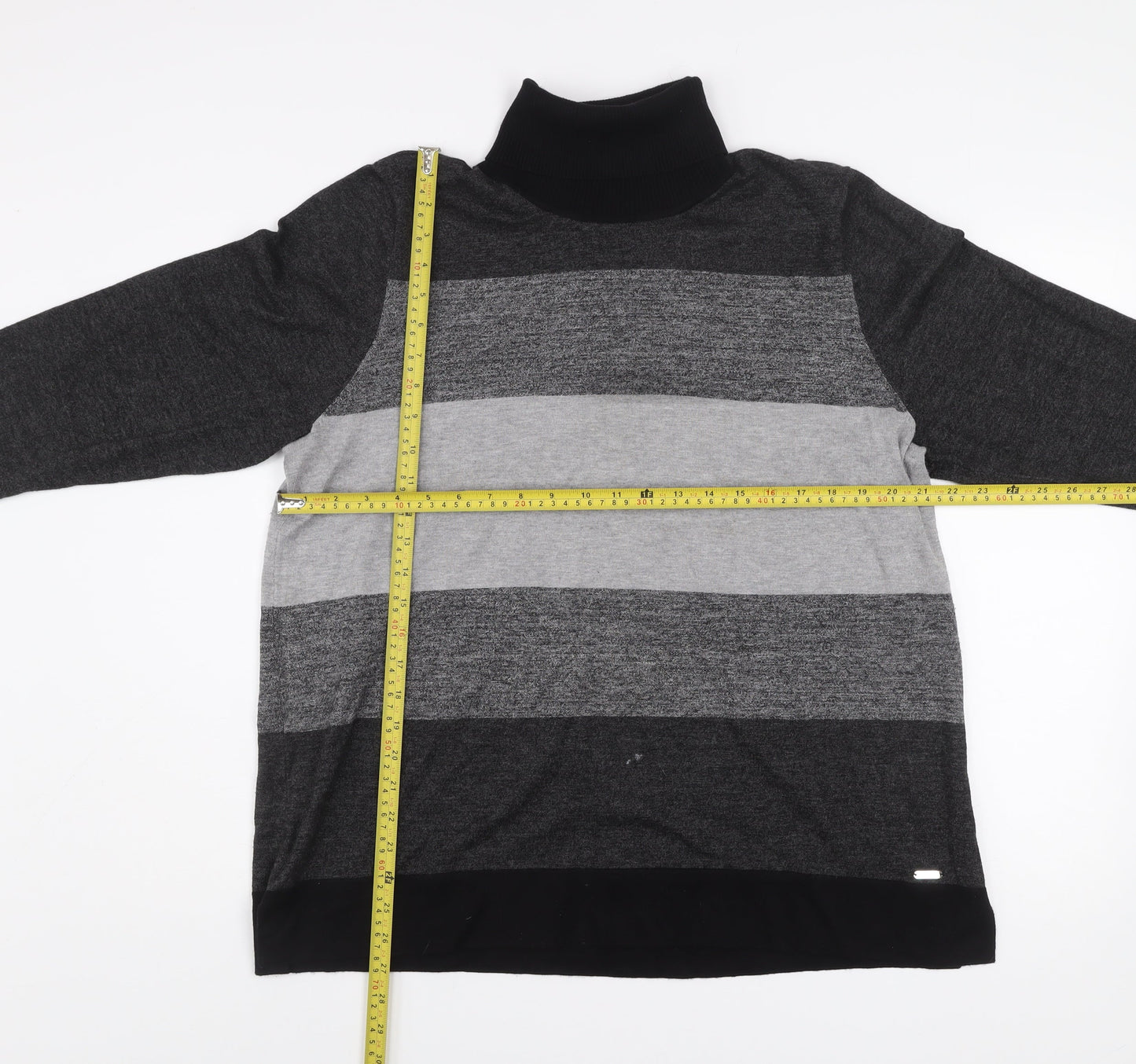 Calvin Klein Men's Grey Striped Roll Neck Knit Jumper XL