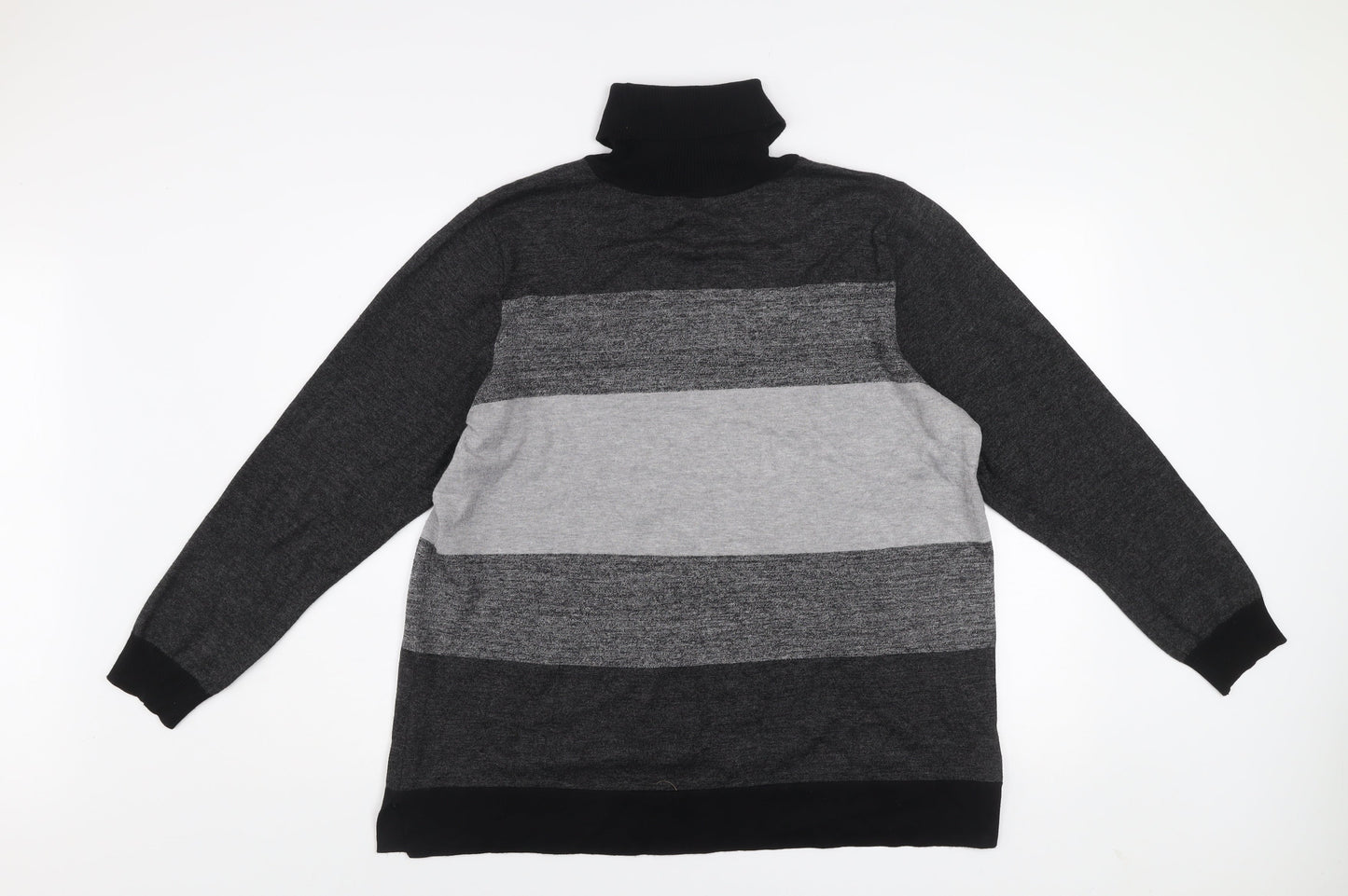 Calvin Klein Men's Grey Striped Roll Neck Knit Jumper XL