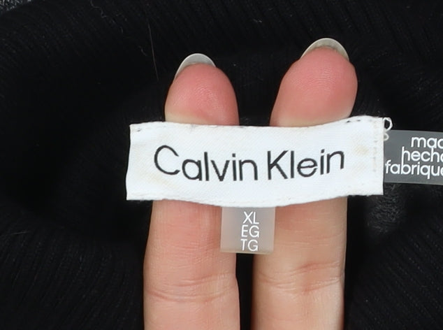 Calvin Klein Men's Grey Striped Roll Neck Knit Jumper XL