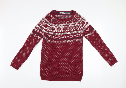 Fat Face Women's Red Fair Isle Knit Jumper Dress Size 12