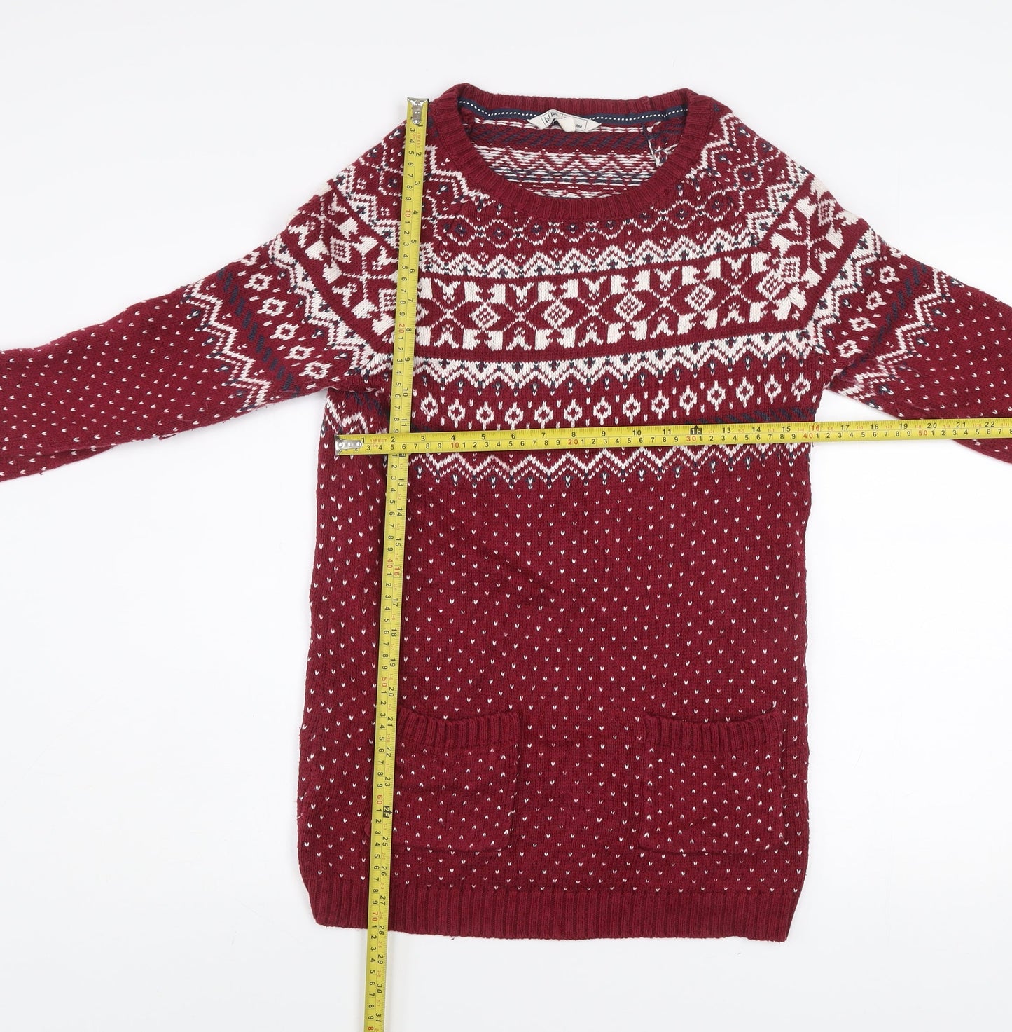 Fat Face Women's Red Fair Isle Knit Jumper Dress Size 12