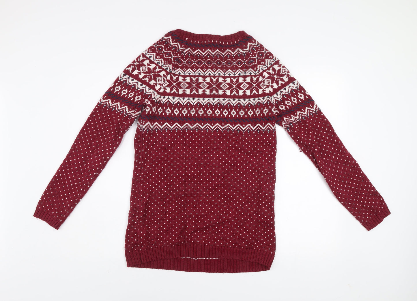 Fat Face Women's Red Fair Isle Knit Jumper Dress Size 12