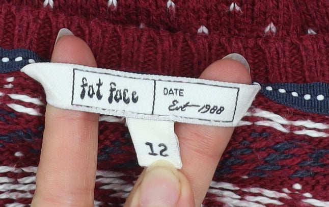 Fat Face Women's Red Fair Isle Knit Jumper Dress Size 12