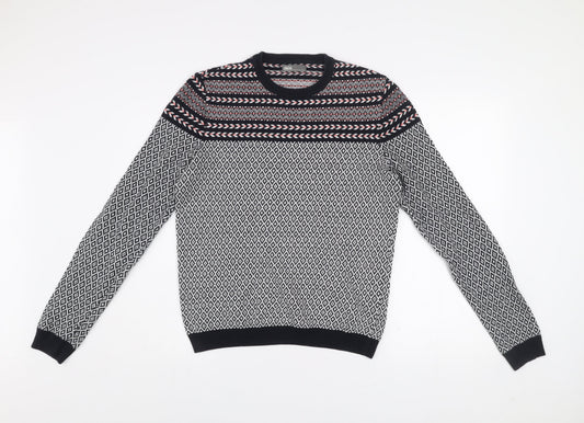 ASOS Men’s Black Fair Isle Crew Neck Cotton Jumper Size M