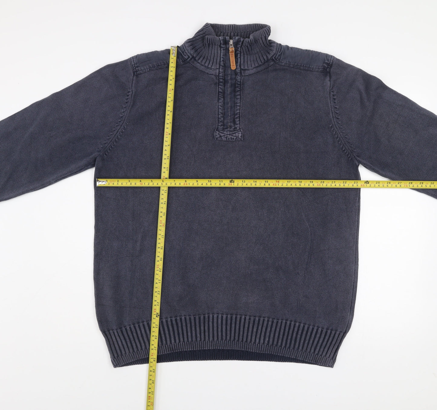 Fat Face Men's Blue 1/4 Zip Cotton Jumper Size L Outdoor Classic Knit