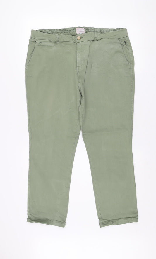 Joules Women's Green Chino Trousers Size 16 Straight Leg Cotton