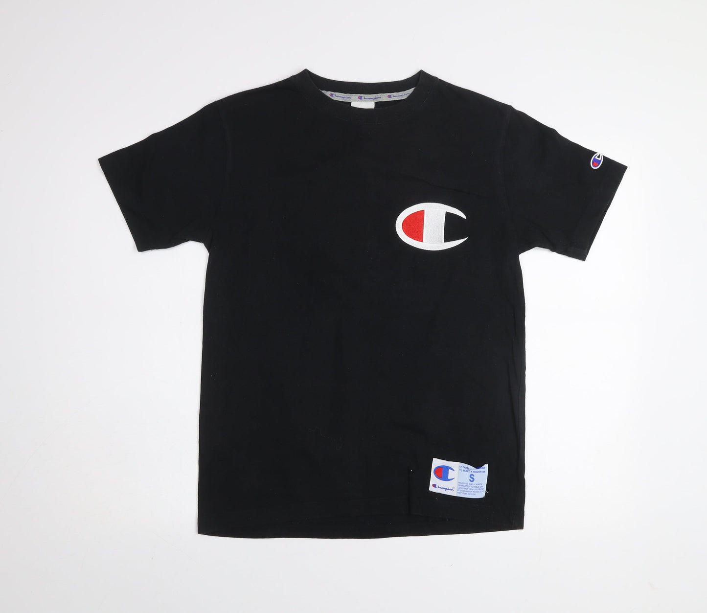 Champion Men's Black Small Crew Neck Short Sleeve Cotton T-Shirt