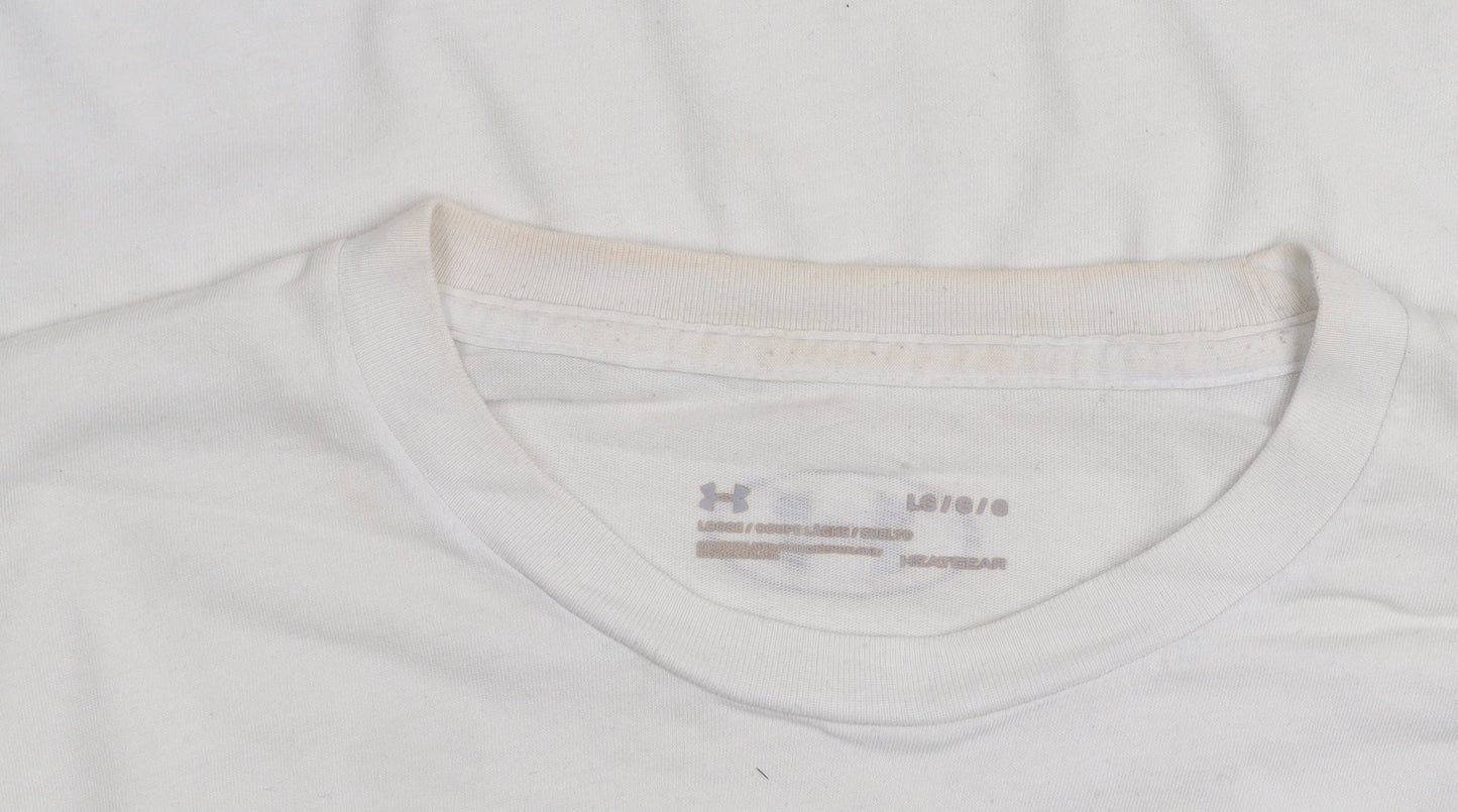 Under Armour Mens White Graphic Print Crew Neck Short Sleeve T-Shirt Size L