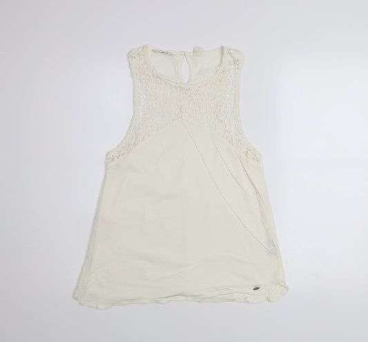 O'Neill Womens Ivory Crochet Cotton Sleeveless Tank Top Size 12