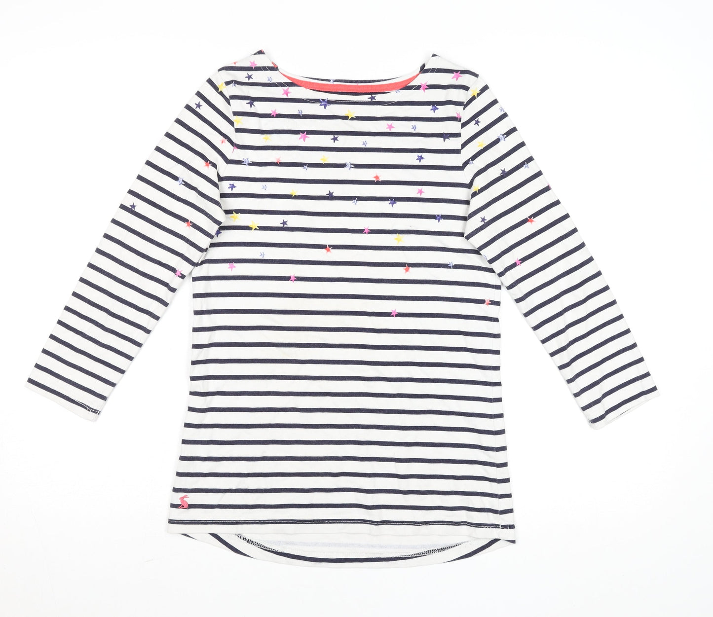 Joules Women White Navy Striped Long Sleeve Cotton T-Shirt UK 8