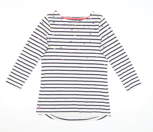Joules Women White Navy Striped Long Sleeve Cotton T-Shirt UK 8