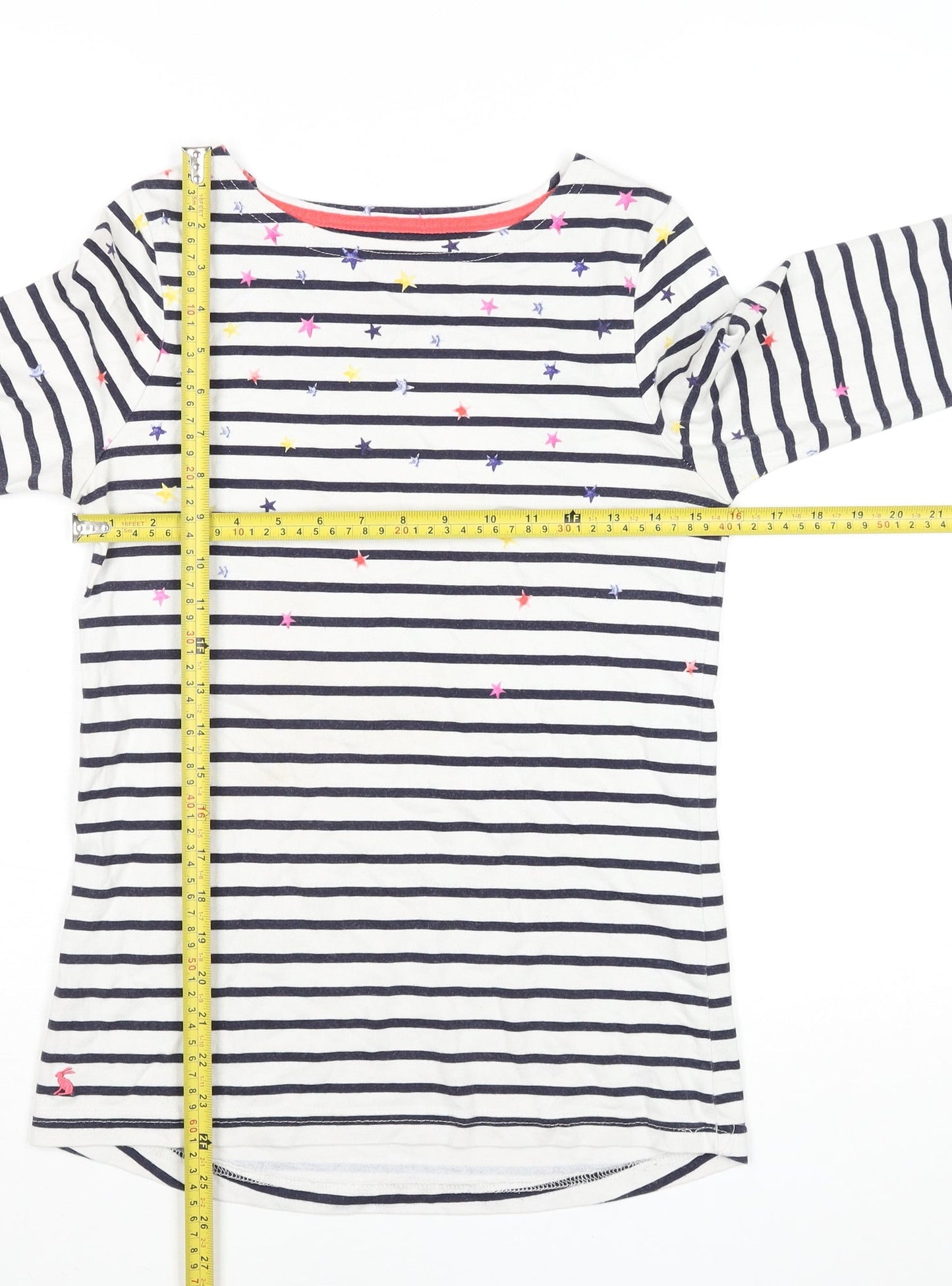 Joules Women White Navy Striped Long Sleeve Cotton T-Shirt UK 8