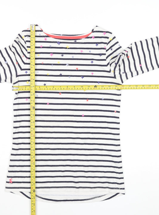 Joules Women White Navy Striped Long Sleeve Cotton T-Shirt UK 8