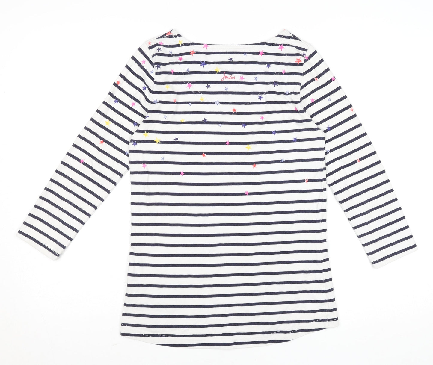 Joules Women White Navy Striped Long Sleeve Cotton T-Shirt UK 8