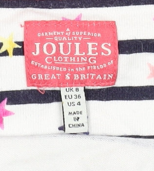Joules Women White Navy Striped Long Sleeve Cotton T-Shirt UK 8