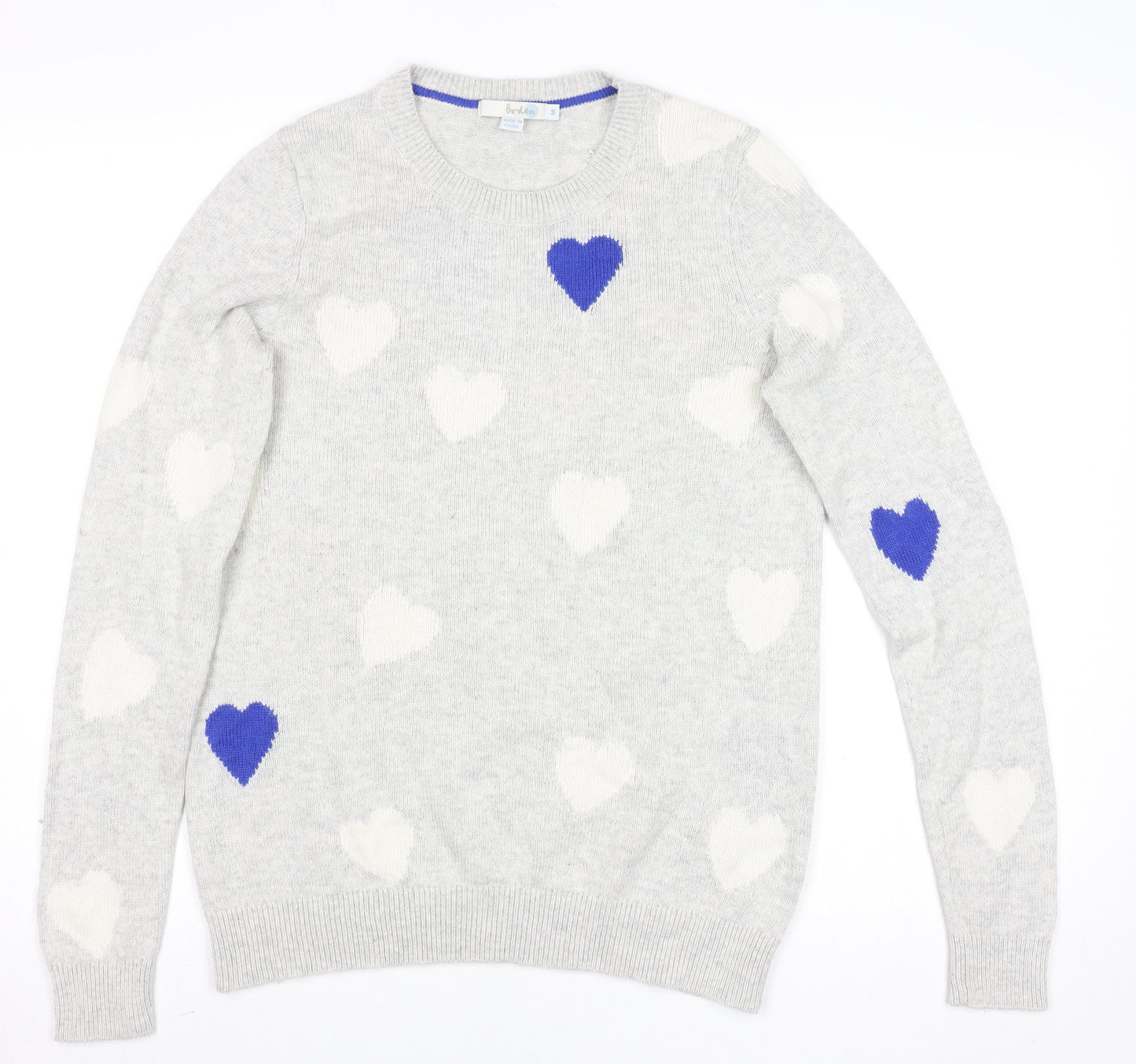 Boden Womens Grey Heart Knit Jumper Size M Crew Neck Wool Blend