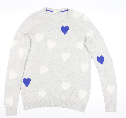 Boden Womens Grey Heart Knit Jumper Size M Crew Neck Wool Blend