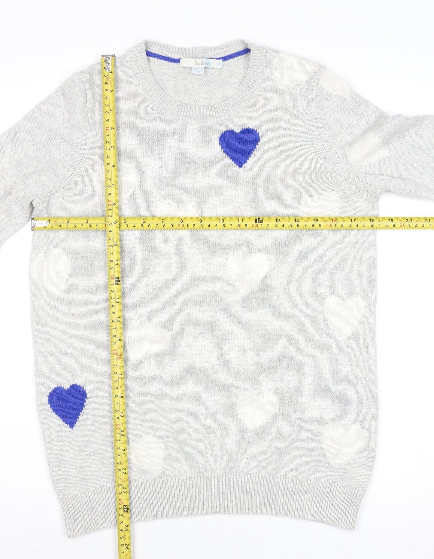 Boden Womens Grey Heart Knit Jumper Size M Crew Neck Wool Blend