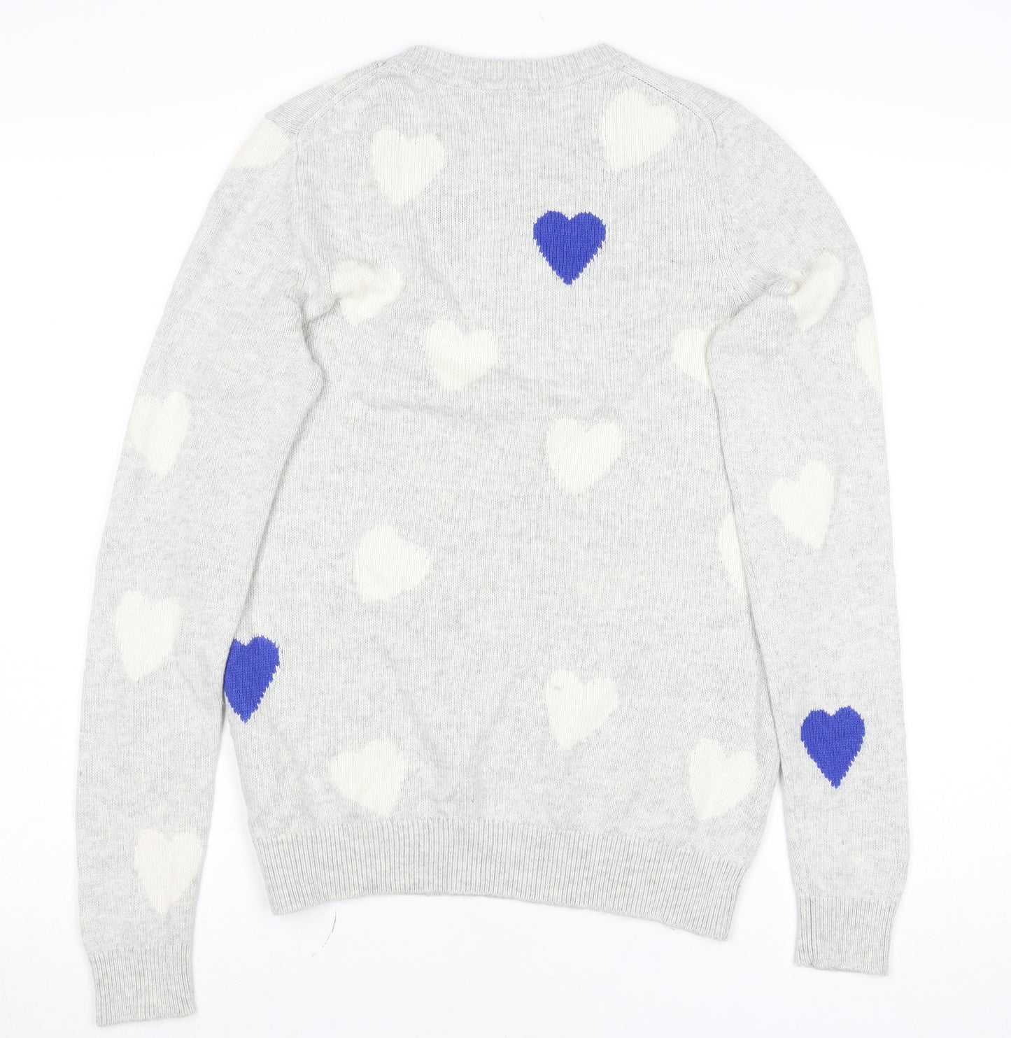 Boden Womens Grey Heart Knit Jumper Size M Crew Neck Wool Blend