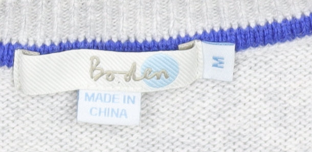 Boden Womens Grey Heart Knit Jumper Size M Crew Neck Wool Blend