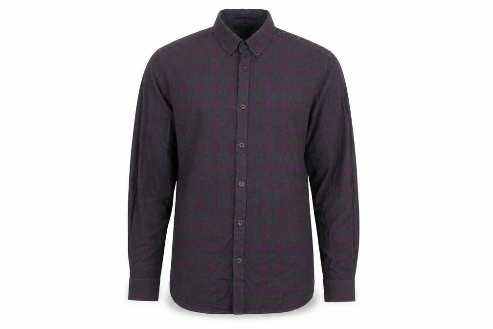 Ted Baker London Men's Purple Check Long Sleeve Cotton Button-Up Shirt Size L