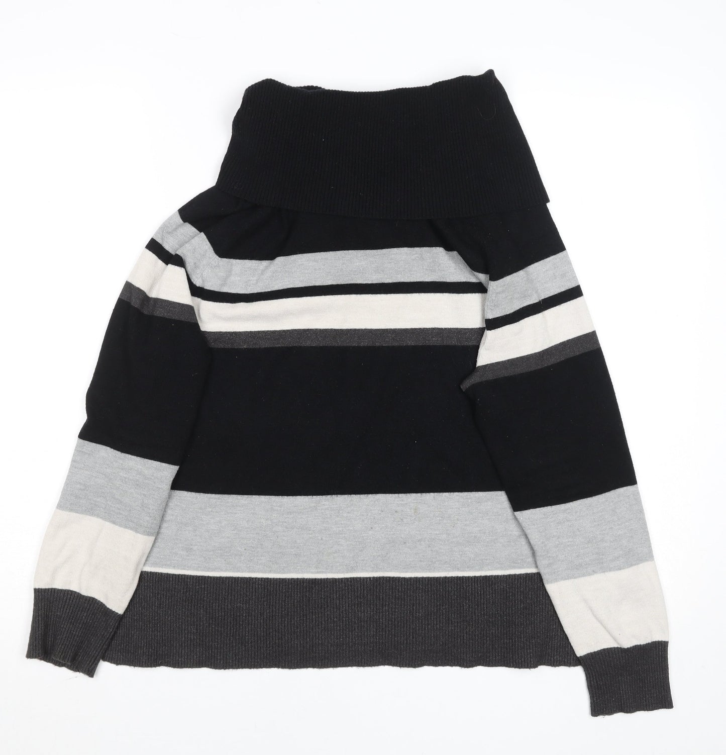 Jayley France Womens Black Grey Stripe Roll Neck Knit Jumper M
