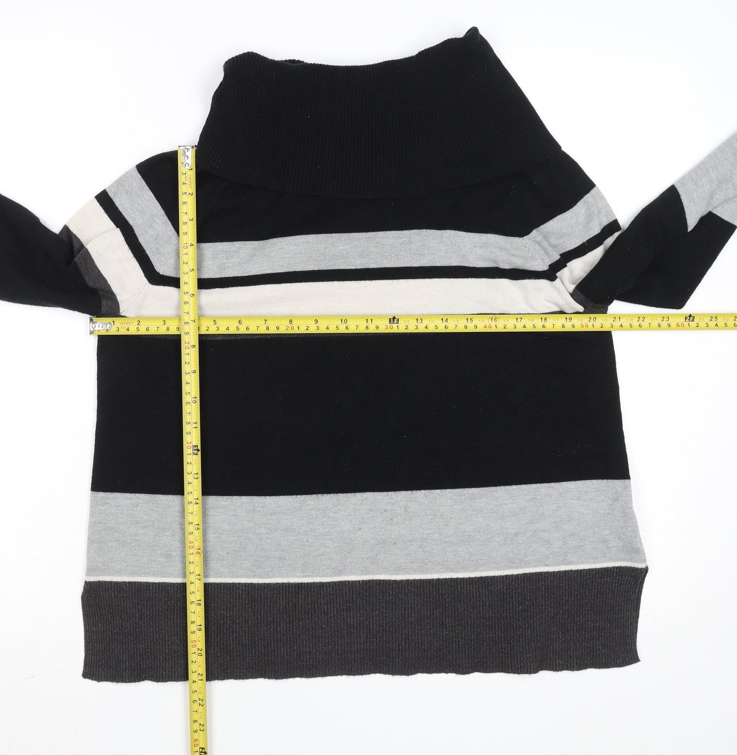 Jayley France Womens Black Grey Stripe Roll Neck Knit Jumper M