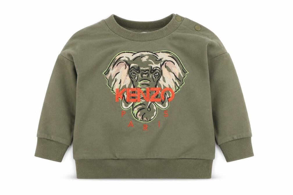 Kenzo Kids Green Elephant Embroidered Sweatshirt 6-9 Months Unisex Cotton