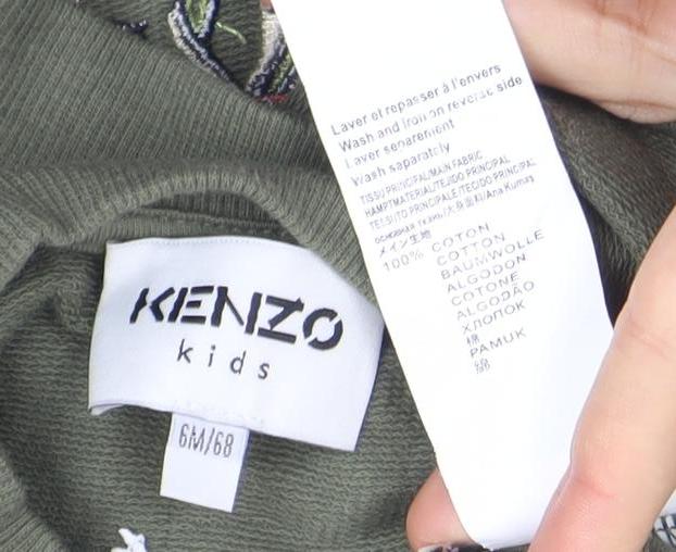 Kenzo Kids Green Elephant Embroidered Sweatshirt 6-9 Months Unisex Cotton
