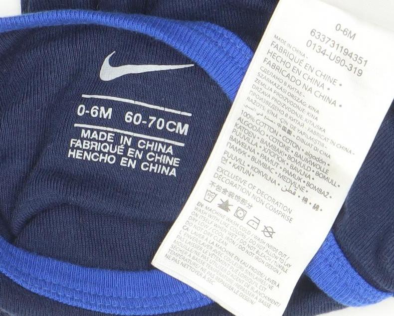 Nike Blue Long Sleeve Baby Bodysuit 0-6 Months Unisex Sports Babygrow