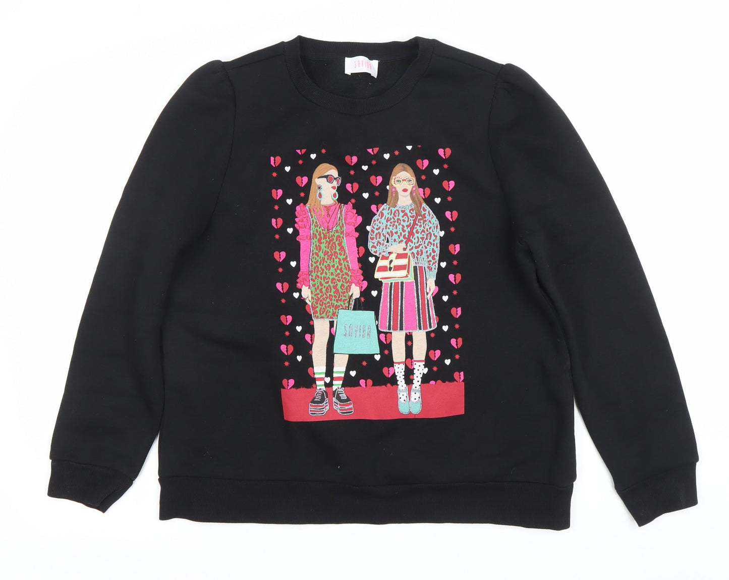 SAYIDOA Womens Black X-Large Pullover Sweatshirt Graphic Print Cotton Blend