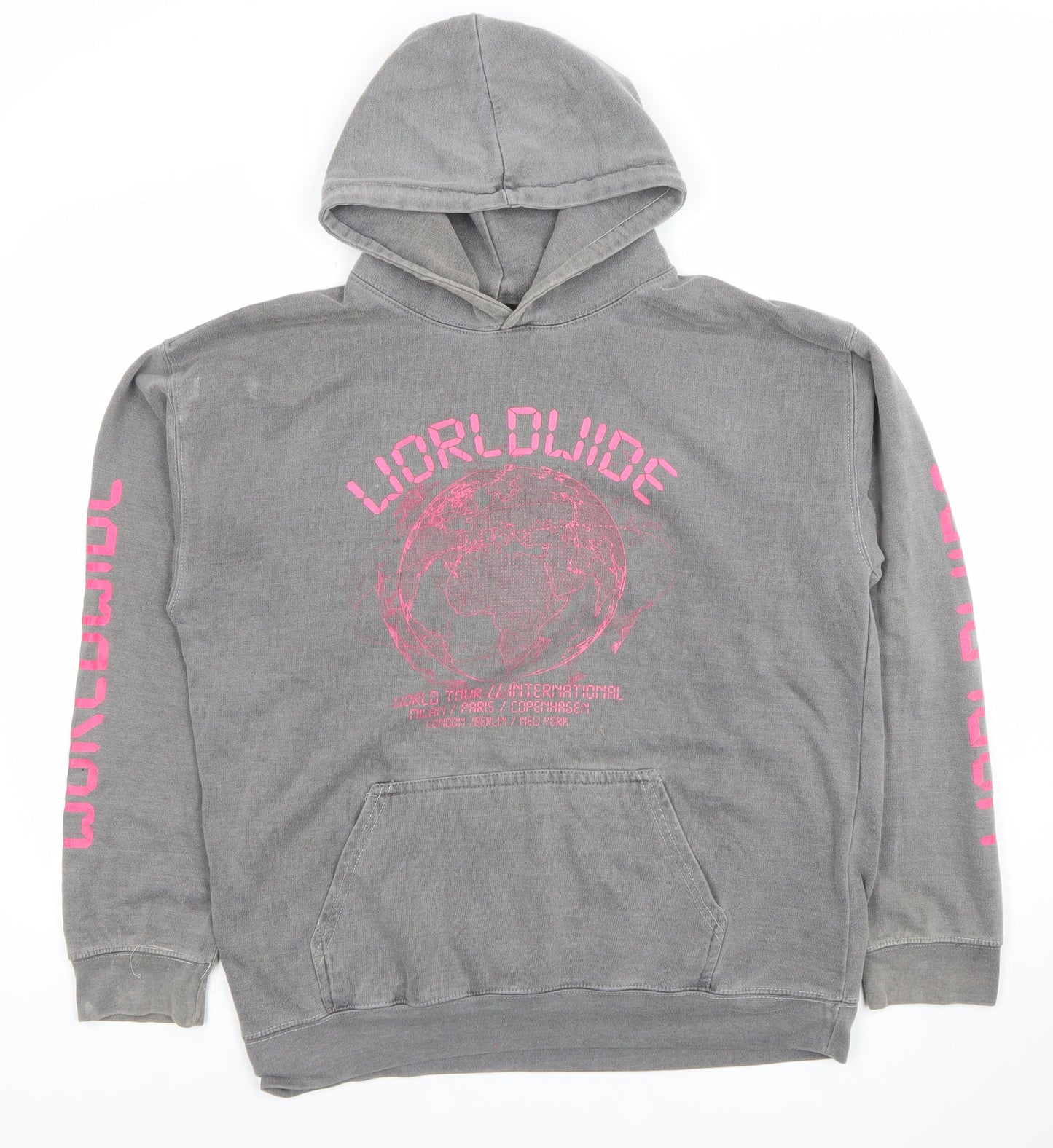 PrettyLittleThing Women's Grey S Pullover Hoodie with Worldwide Print
