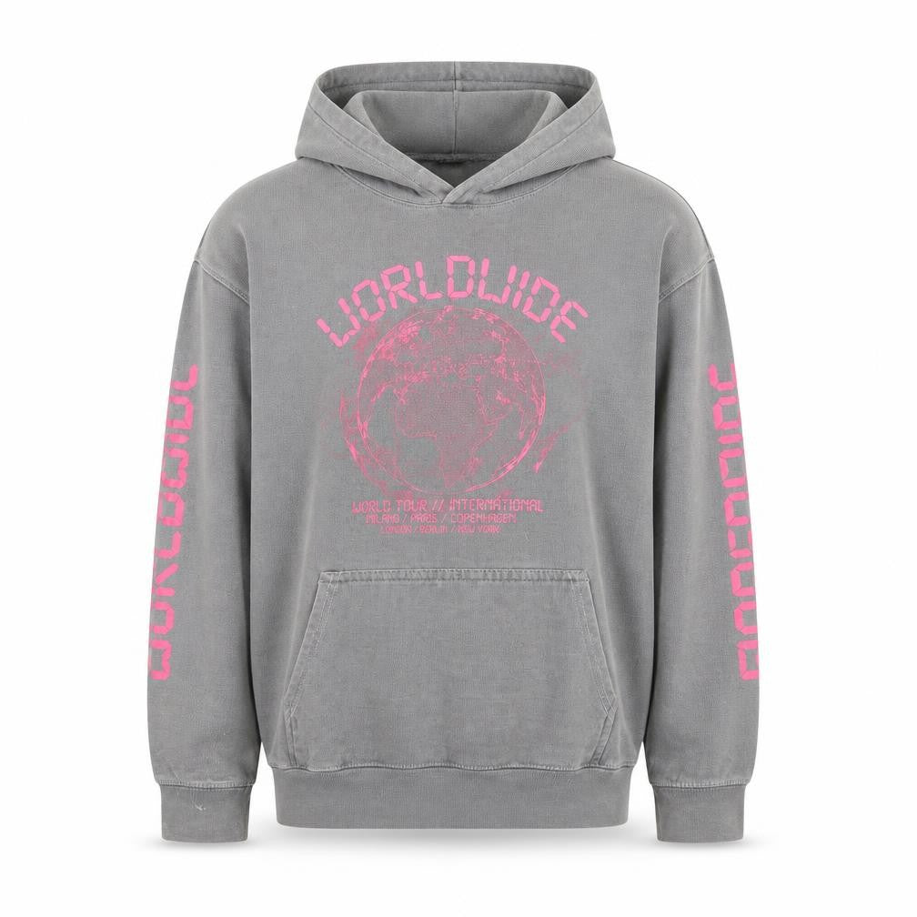 PrettyLittleThing Women's Grey S Pullover Hoodie with Worldwide Print