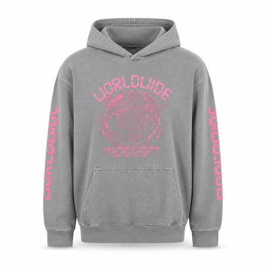 PrettyLittleThing Women's Grey S Pullover Hoodie with Worldwide Print