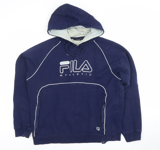Fila Men's Blue Pullover Hoodie L Athletic Logo Sportswear