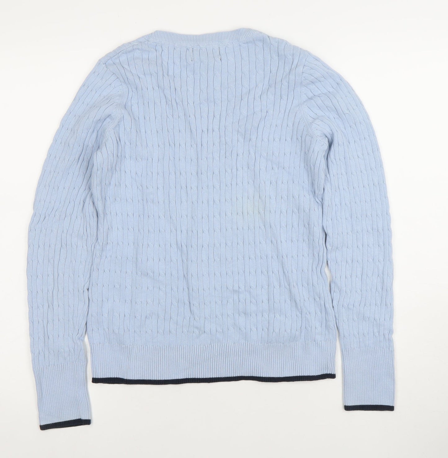 Jones New York Women's Blue Cable-Knit Crew Neck Jumper Size M Cotton