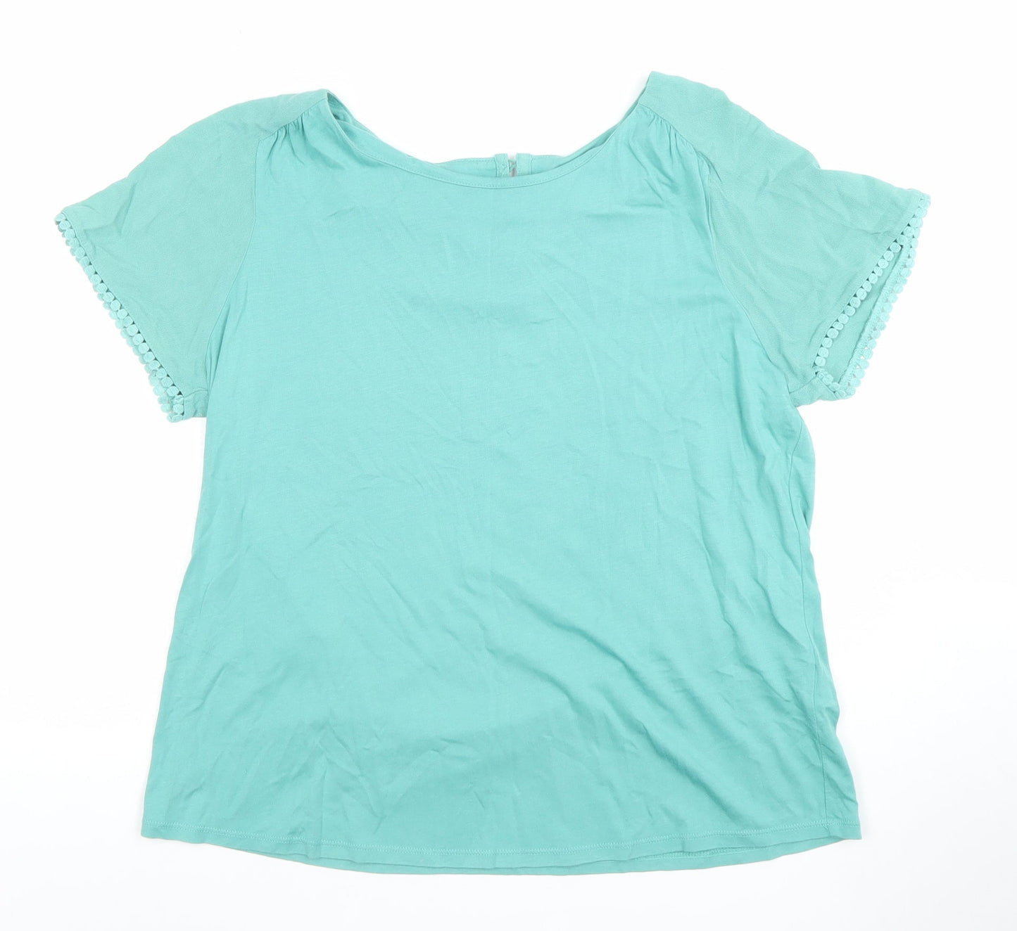 White Stuff Women's Green Short Sleeve Cotton Modal Blouse Size 14