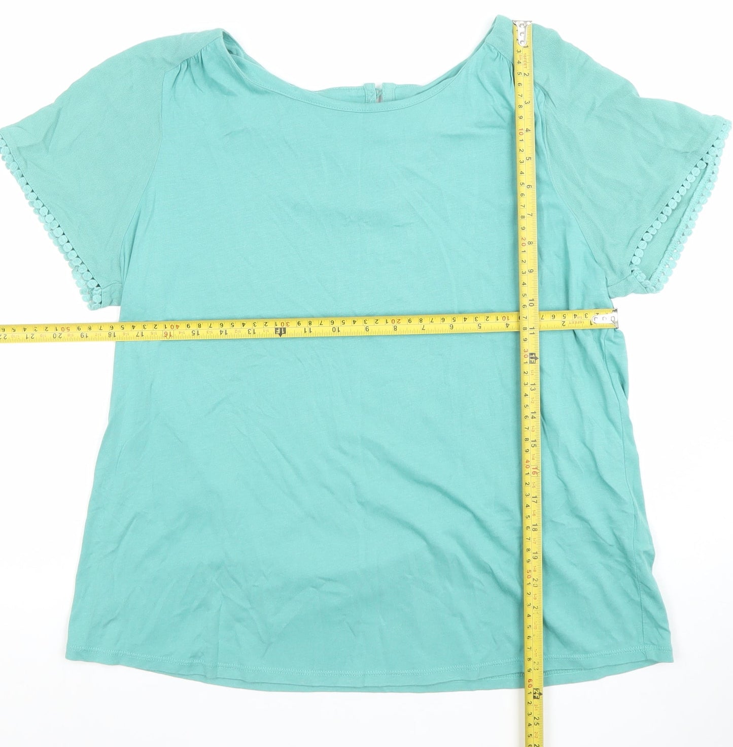White Stuff Women's Green Short Sleeve Cotton Modal Blouse Size 14