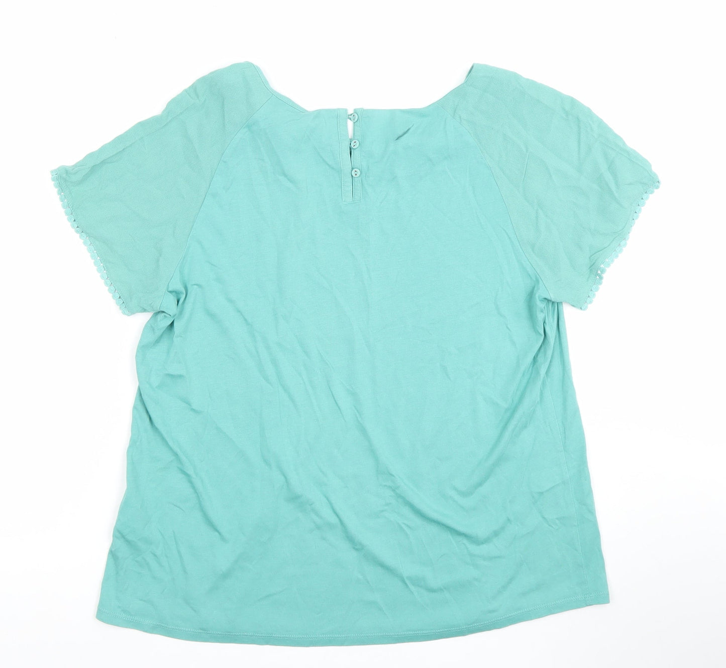 White Stuff Women's Green Short Sleeve Cotton Modal Blouse Size 14