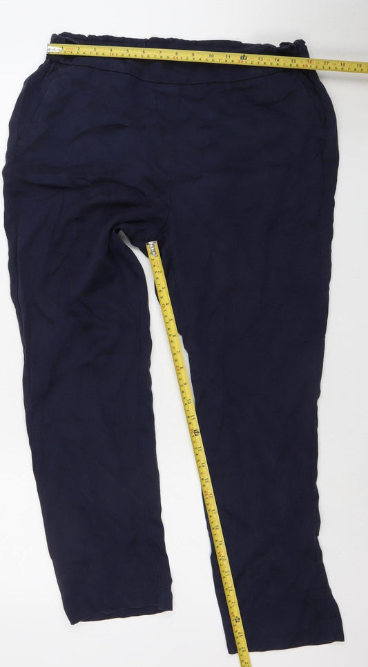 Punt Roma Women's Blue Elastic Waist Crepe Trousers Size M