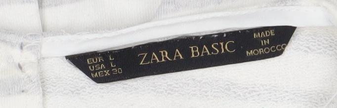 Zara Basic Women White Grey Striped 3/4 Sleeve Button-Back Blouse Size L