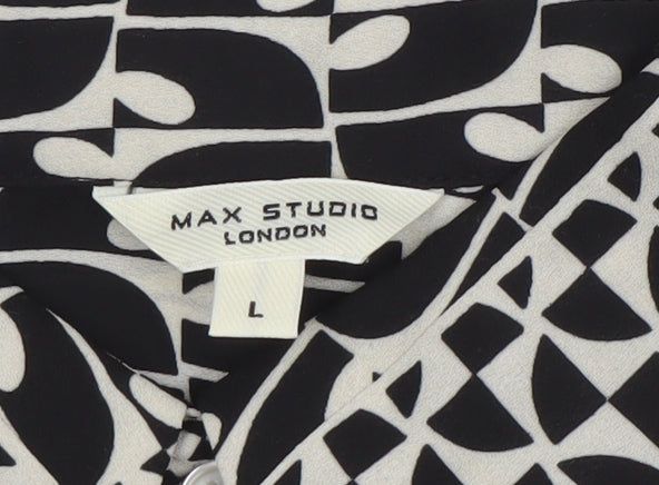 Max Studio London Womens Black Geometric Button-Up Blouse L