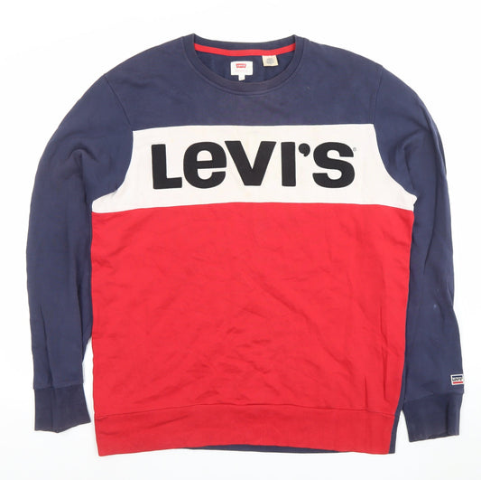 Levi's Mens Blue Red Logo Crew Neck Cotton Sweatshirt L Regular Fit