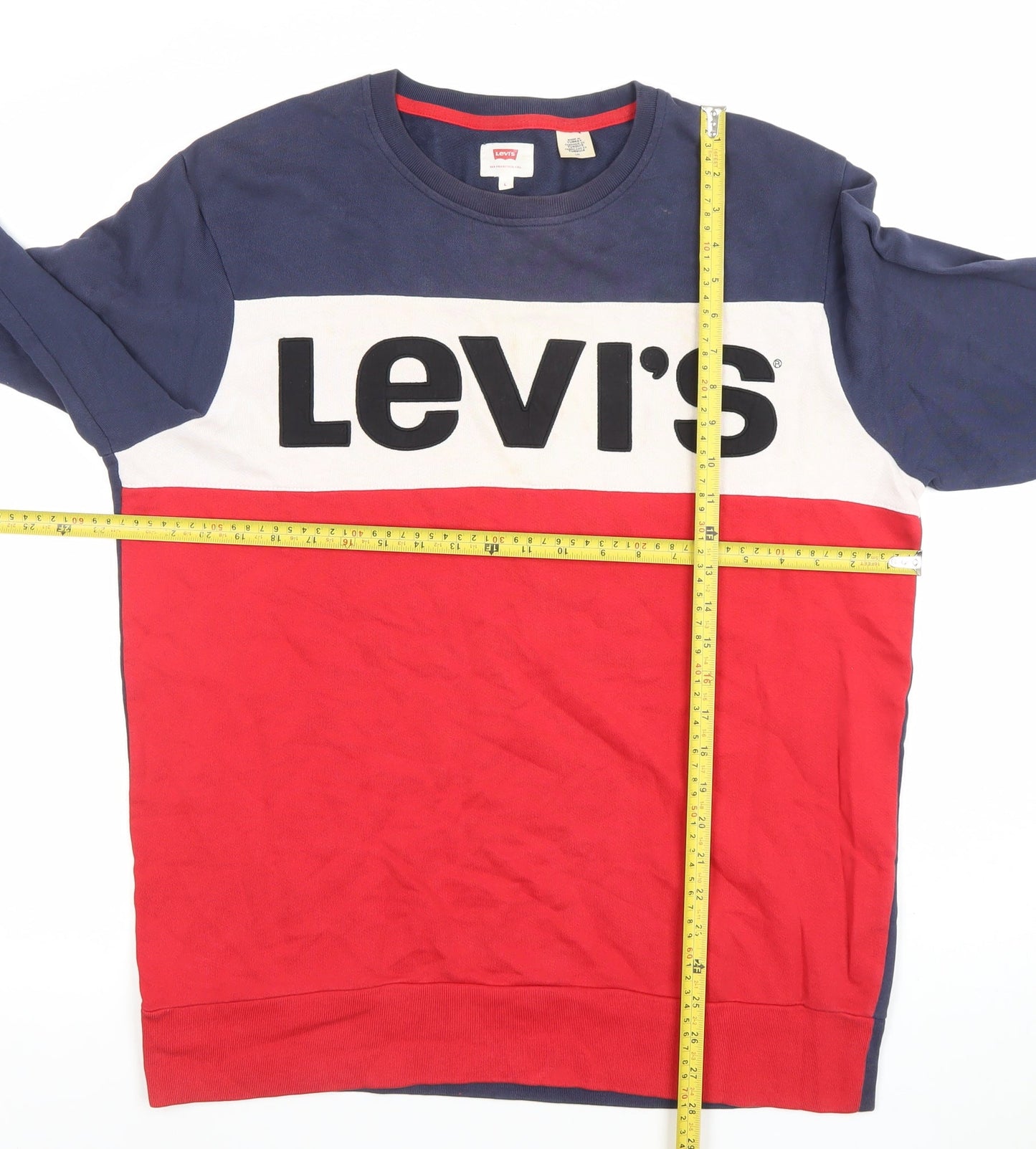 Levi's Mens Blue Red Logo Crew Neck Cotton Sweatshirt L Regular Fit