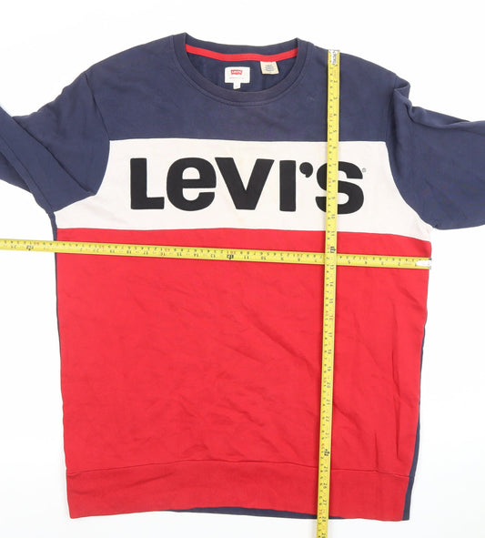 Levi's Mens Blue Red Logo Crew Neck Cotton Sweatshirt L Regular Fit